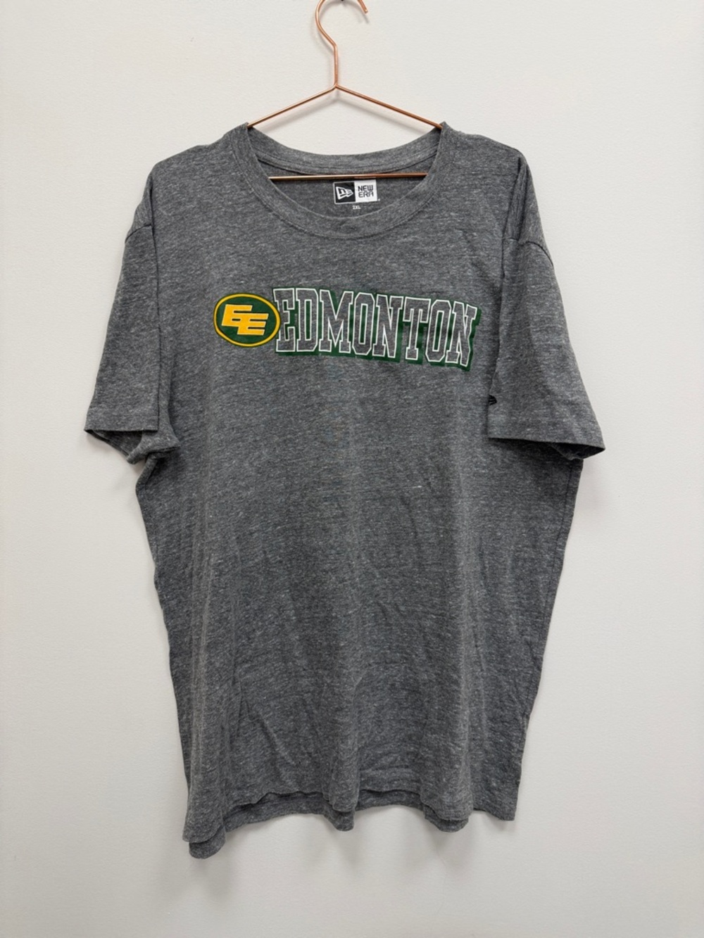 New Era Men's Grey Edmonton Logo Crewneck T-Shirt with Green & Yellow Accents
